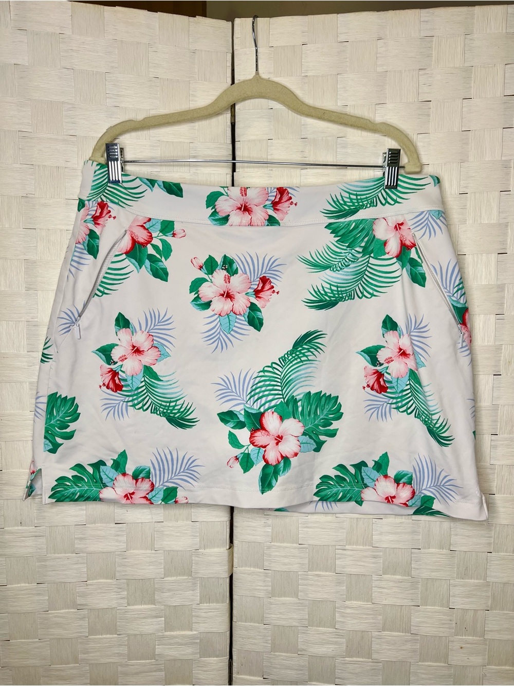 Tommy Bahama White Floral Swim Bottom with Green and Pink Print L